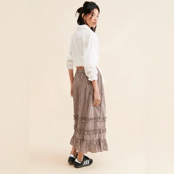 DAMSON MADDER Rina Ruffle Skirt in Chocolate Check UK 12 / US 8 - Picture 6 of 16